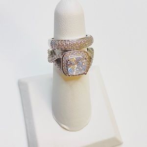 Cubic Zirconia Cushion Wedding Ring Set